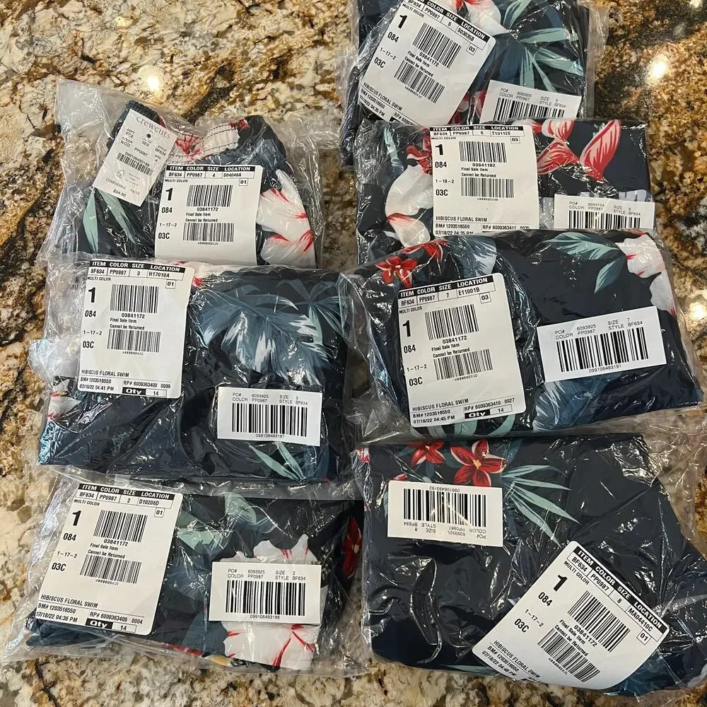 NWT J. Crew Boys' Navy W/Hibiscus Floral Print Swim Trunk